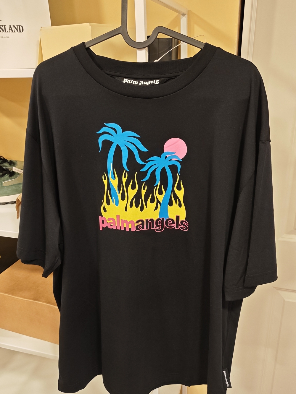 Palm Angels Black Graphic Tee with Neon Palm Print